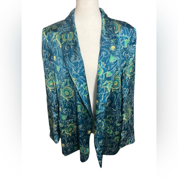 ZARA Blue green Paisley nwt Blazer Jacket Open
Front Floral Lined extra large - Picture 2 of 14